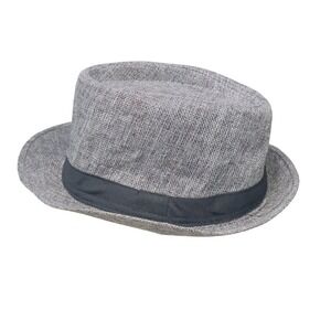 Mens Textured Grey Fedora Hat Black Band Size 58 Casual Style